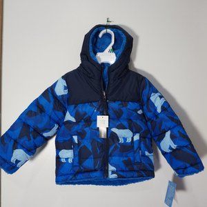 New Falls Creek Boy Toddler Blue Camo Polar Bears Reversible Hooded Jacket Coat